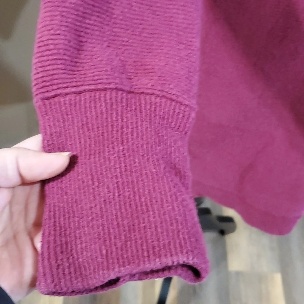 Free people burgandy ribbed mock collar long sleeve oversized top